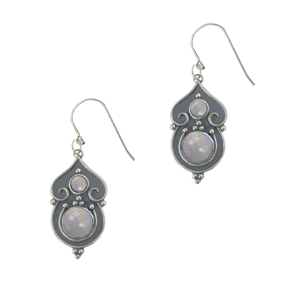 Sterling Silver Gothic Inspired Drop Dangle Earrings With Rainbow Moonstone